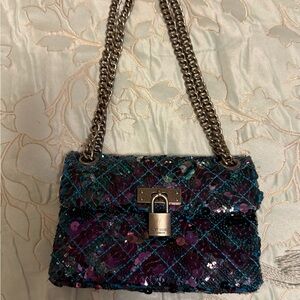 Sequin Chain Shoulder Bag - Blue and Purple